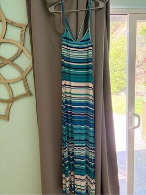 Rachel Pally Teal Blue Striped Maxi Dress